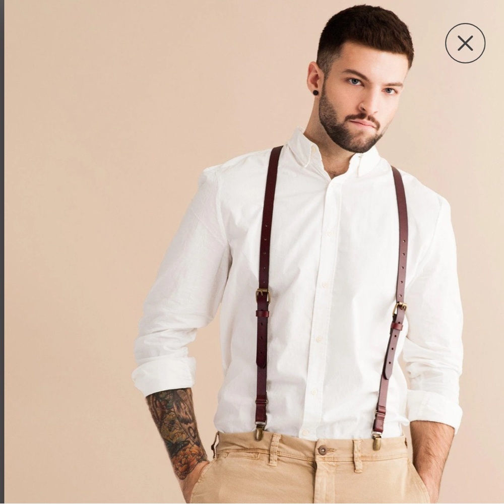 Brand New Men’s OxBlood Brown Leather Suspenders - JJ Suspenders